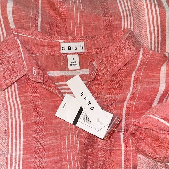 Dash Coral 3/4 Sleeve Roll Tab Button Front Woven Shirt Small S NWT - Picture 5 of 6